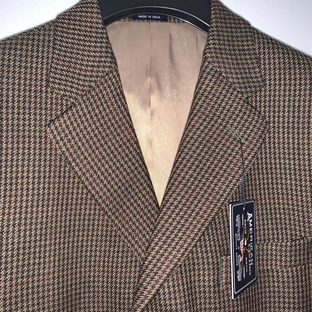 American Living Men’s 100% Wool Brown Houndstooth Jacket Size 42S - Picture 3 of 8
